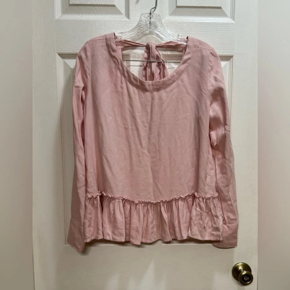 Anthropologie Size S Cloth & Stone Pink Open Back Ruffle Puff Sleeve Top Blouse - Picture 1 of 8